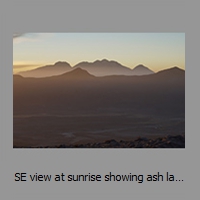 SE view at sunrise showing ash laden air